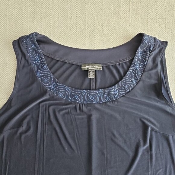 R&M Richards Woman 2 Piece Dress Suit Navy with Blue Embellishments Quiet Luxury - Picture 6 of 16